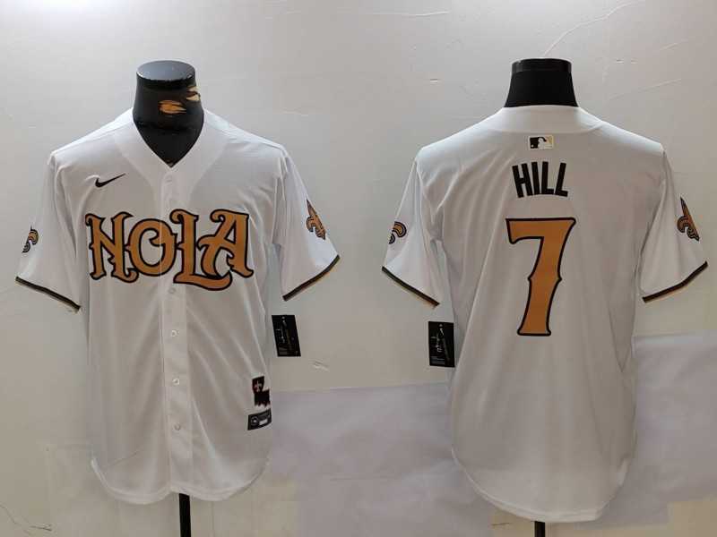 Men%27s New Orleans Saints #7 Taysom Hill White Nola Baseball Jersey